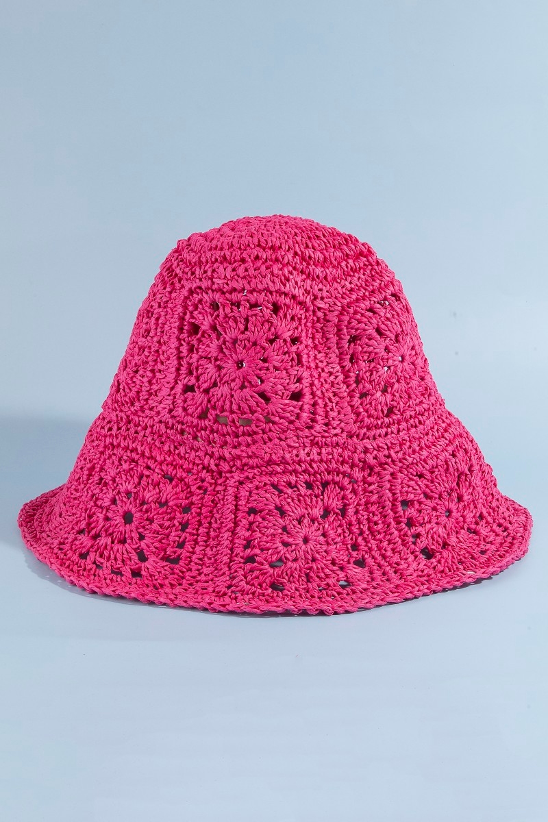 Large Square Pattern Knit Bucket Hat