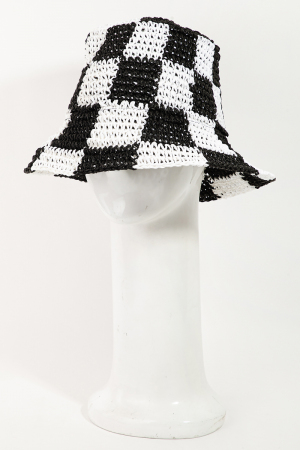 Checkered Pattern Knit Bucket Hat