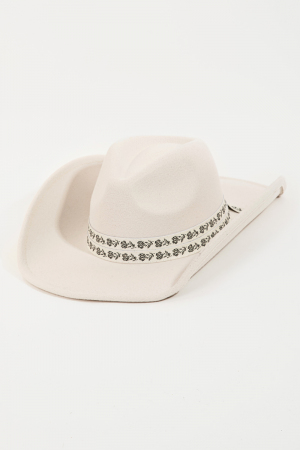 Embroidered Flower Strap Cowboy Hat