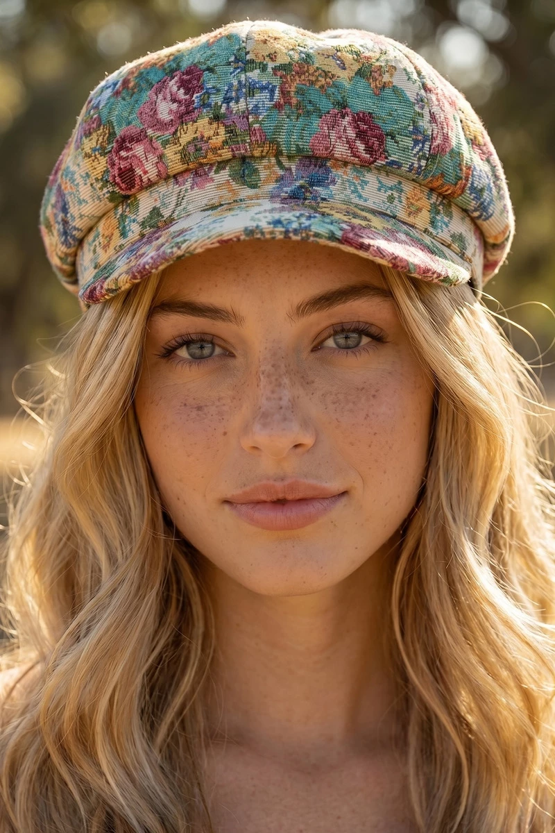 Multicolor Floral Tapestry Caby Newsboy Hat