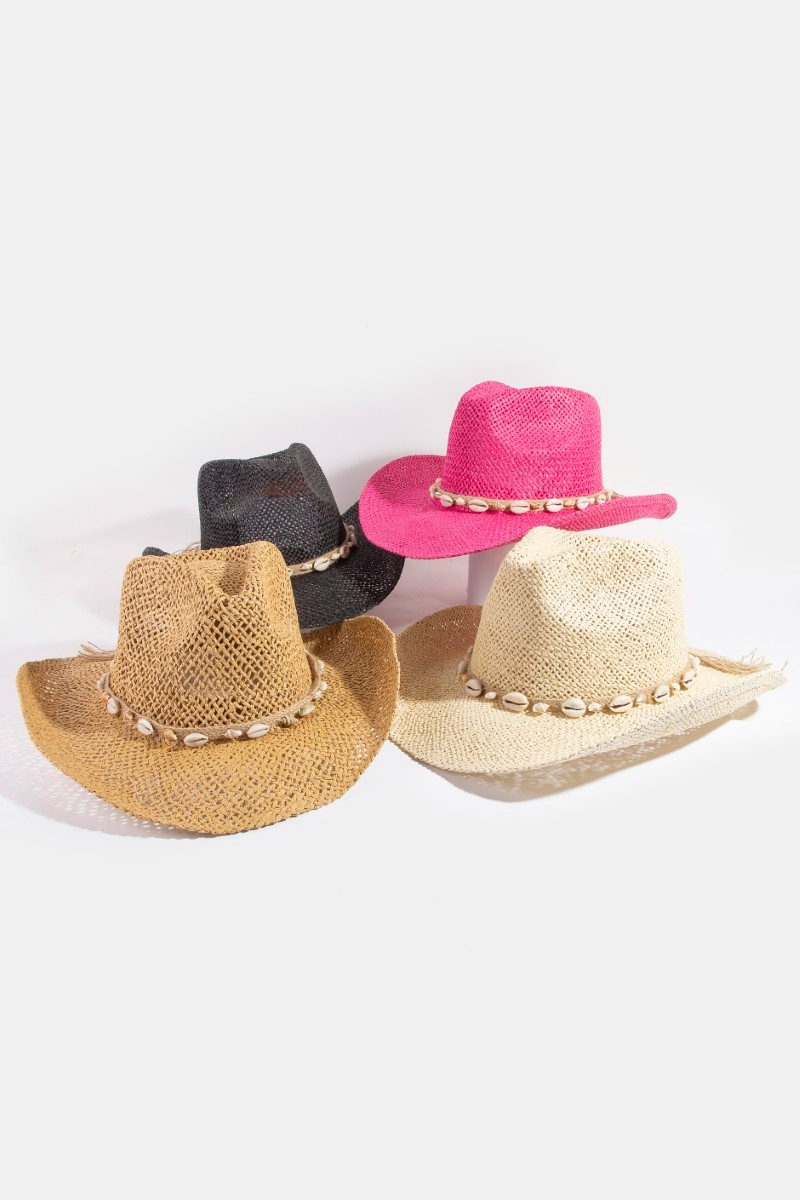 Straw Weave Cowrie Shell Rope Strap Cowboy Hat