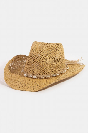 Straw Weave Cowrie Shell Rope Strap Cowboy Hat