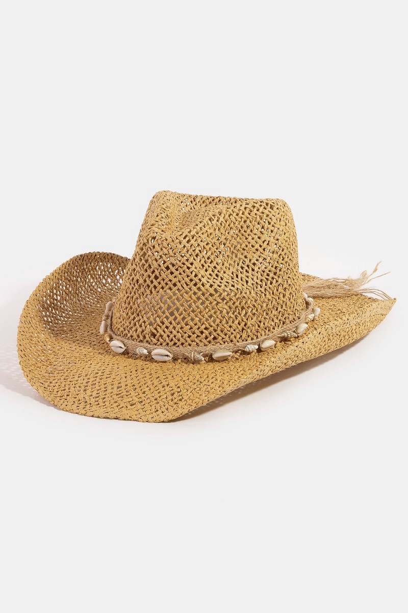 Straw Weave Cowrie Shell Rope Strap Cowboy Hat