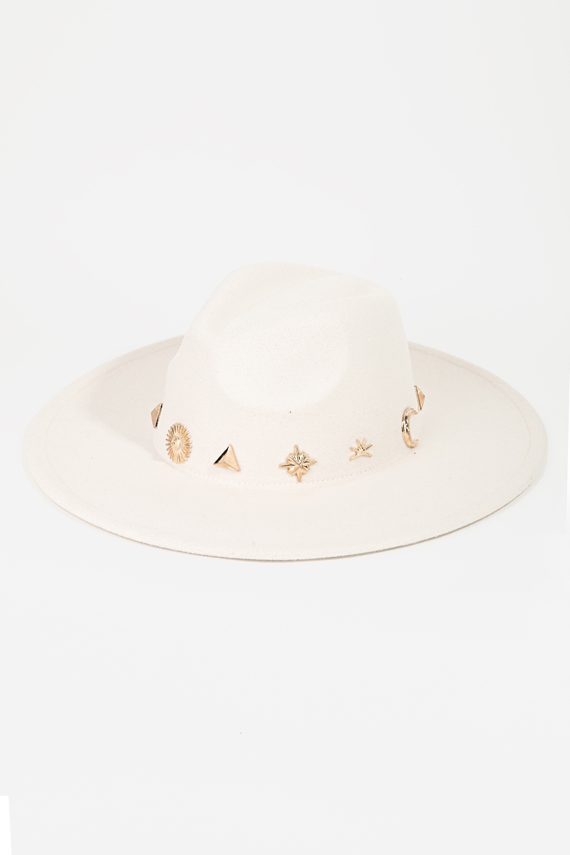 Studded Sun Moon Star Fashion Fedora Hat