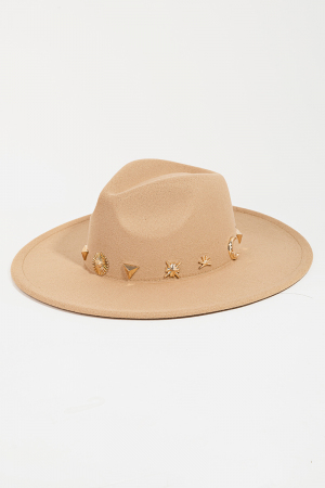 Studded Sun Moon Star Fashion Fedora Hat