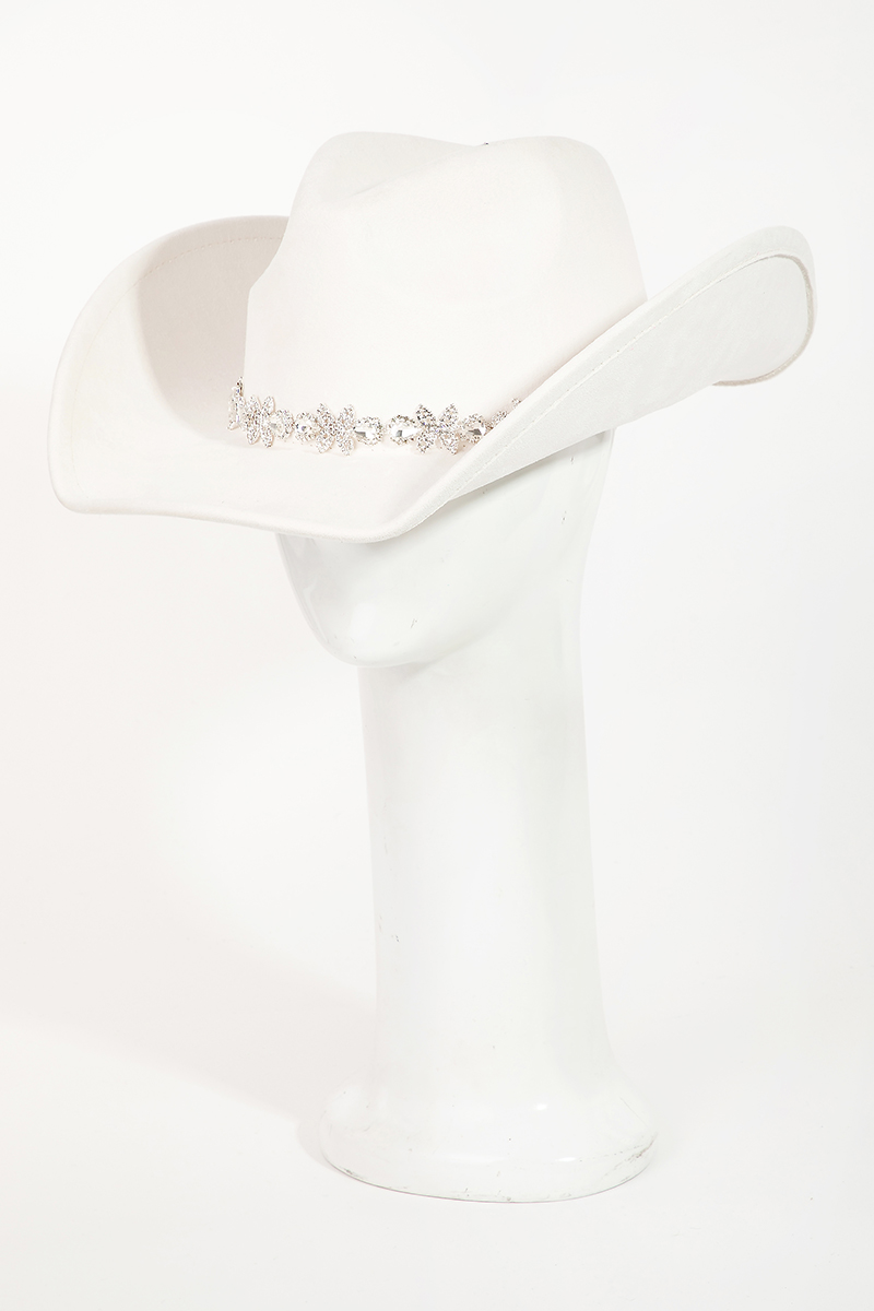 Floral Rhinestone Strap Western Cowboy Hat