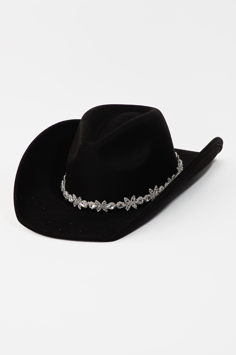 Floral Rhinestone Strap Western Cowboy Hat