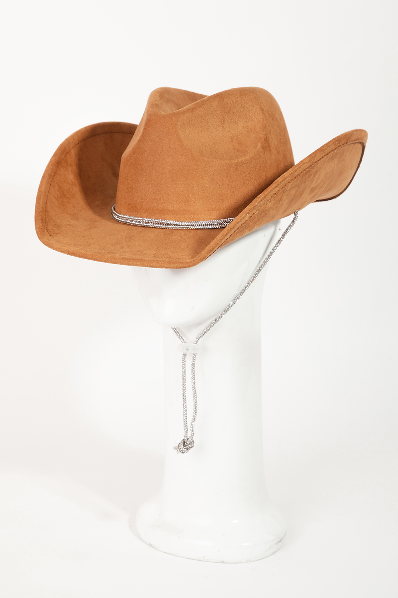 Rhinestone Rope Strap Cowboy Hat