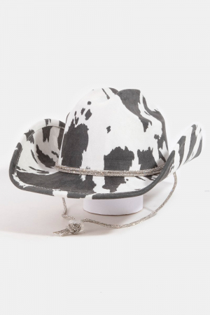 Cow Print Draw String Cowboy Hat