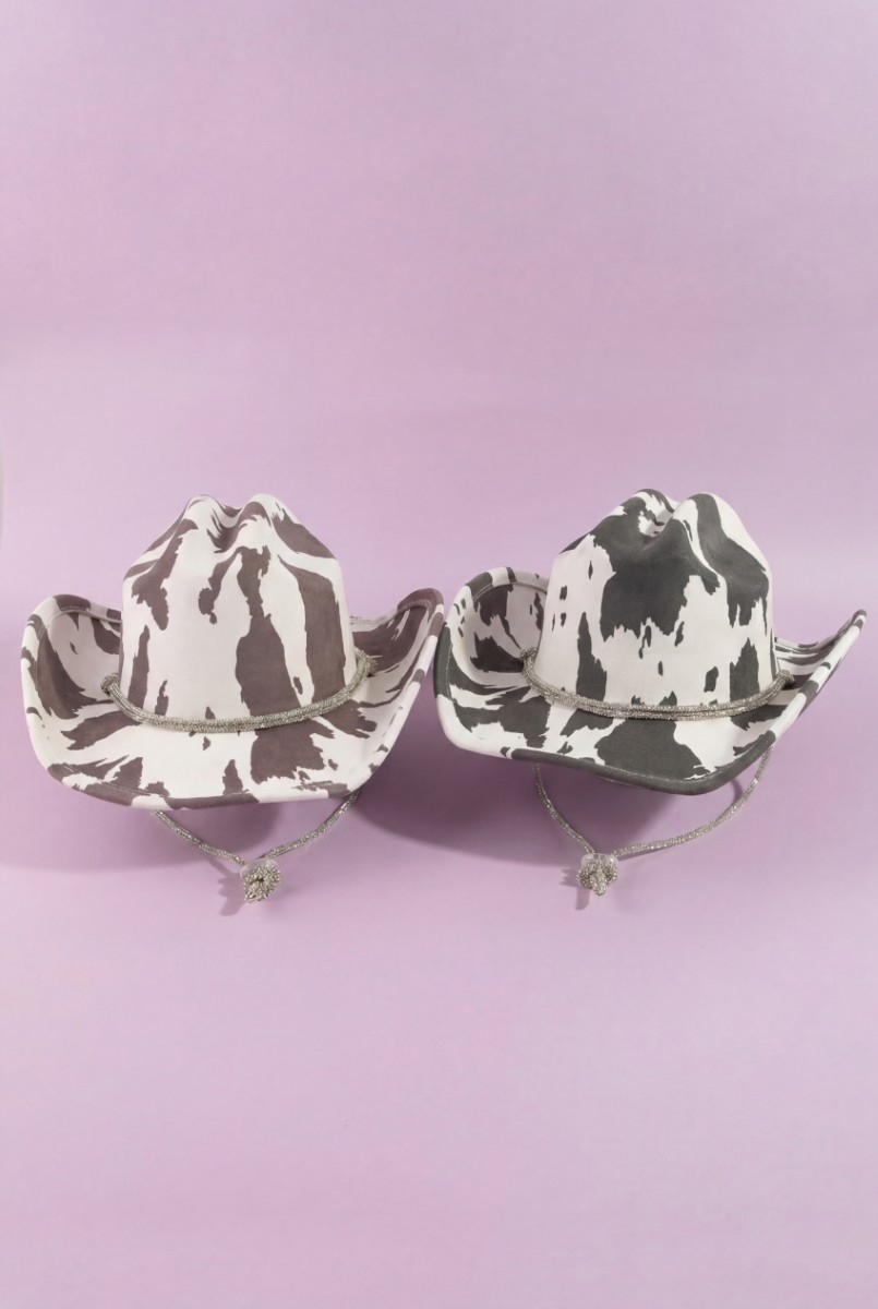 Cow Print Draw String Cowboy Hat