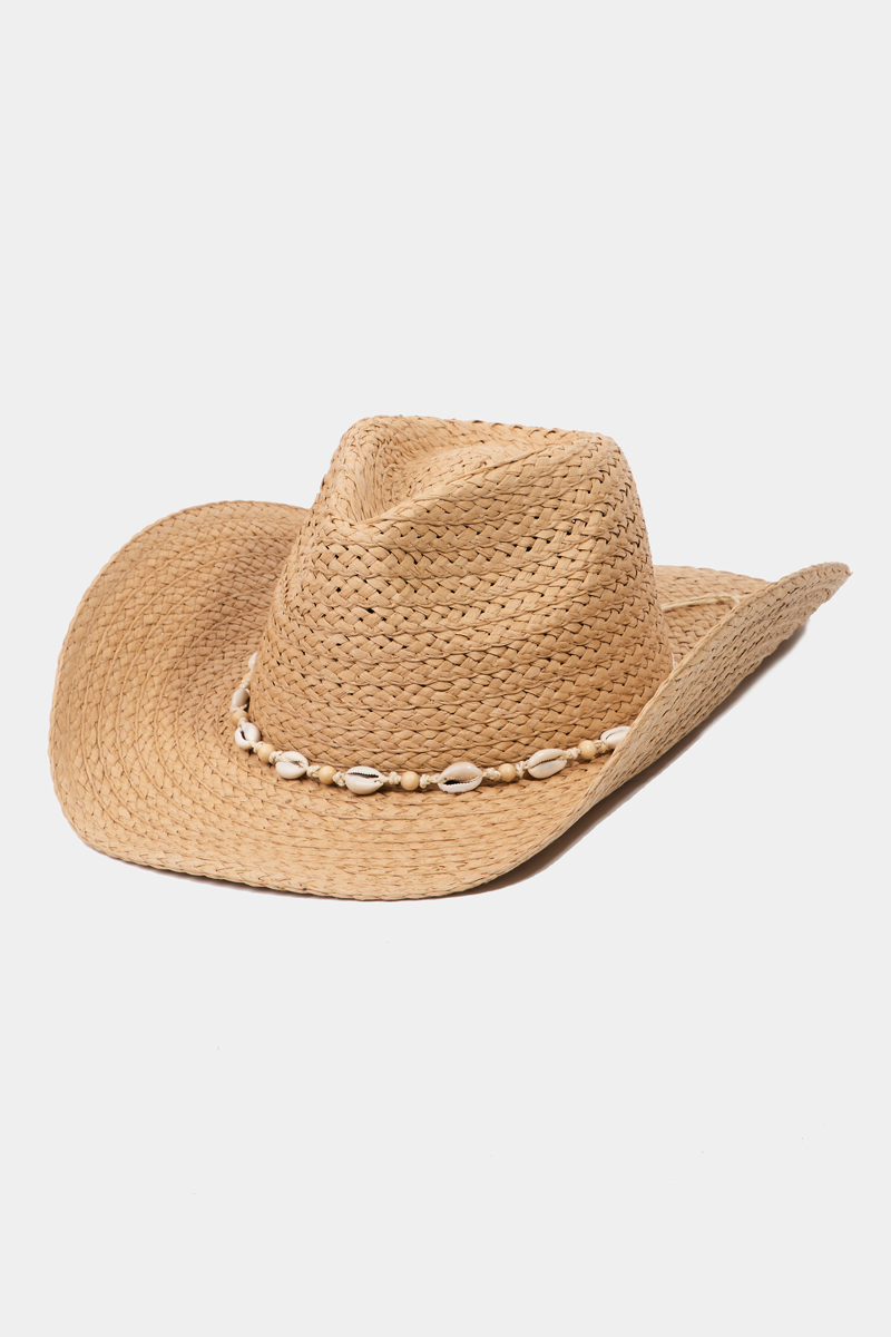 Cowrie Shell Straw Braided Cowboy Hat