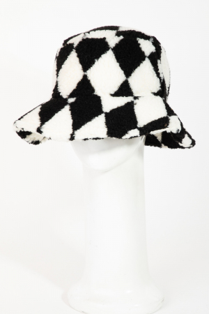 Checkered Print Sherpa Bucket Hat