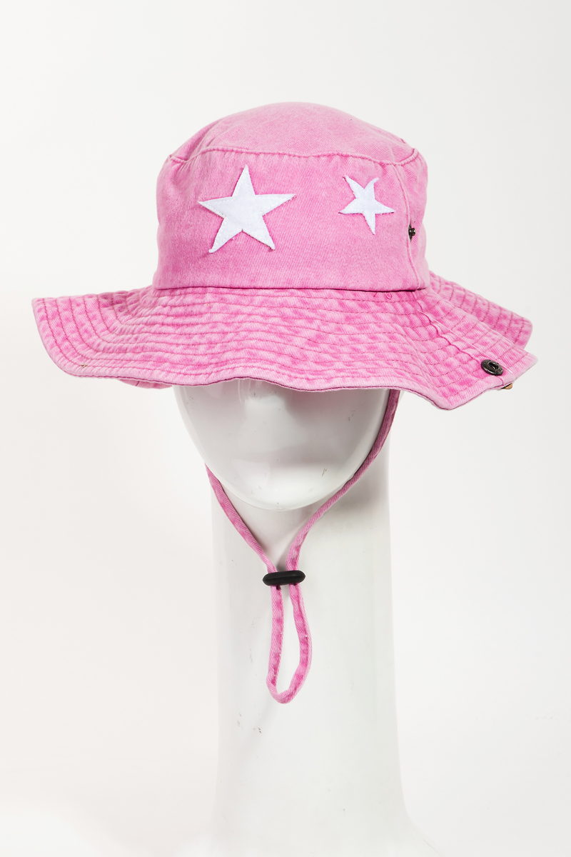 Double Star Denim Chin Strap Bucket Hat