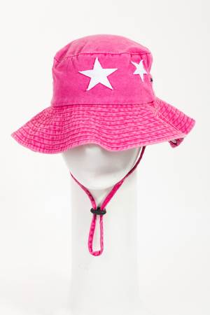 Kids Double Star Denim Chin Strap Bucket Hat