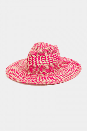 Checkered Straw Weave Sun Hat