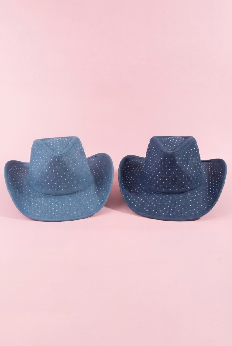Rhinestone Studded Denim Cowboy Hat