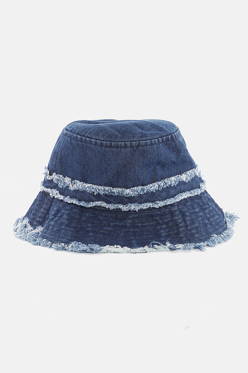 Fringe Trim Denim Bucket Hat