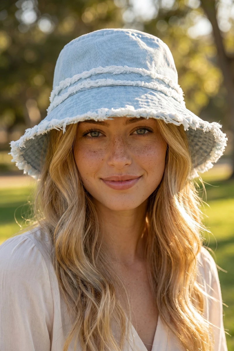 Raw Edge Frayed Denim Bucket Hat