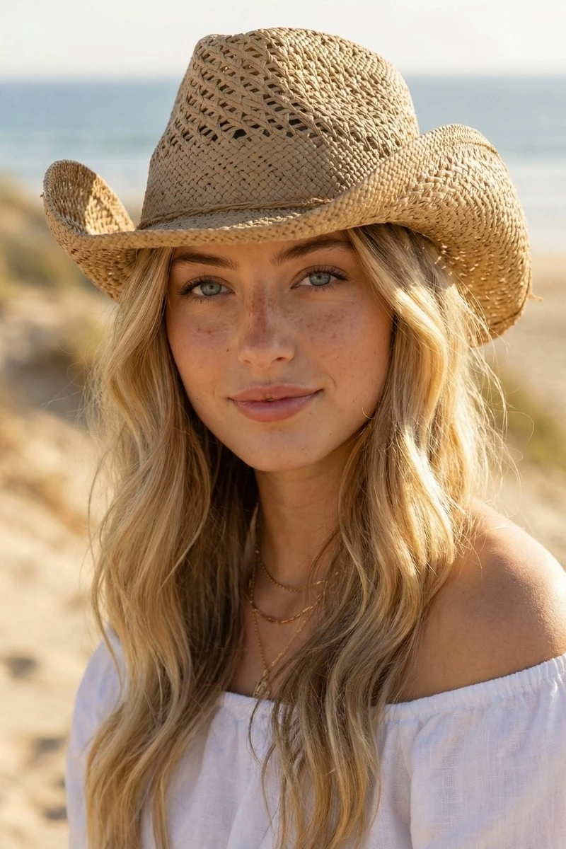 Straw Braid String Cowboy Hat