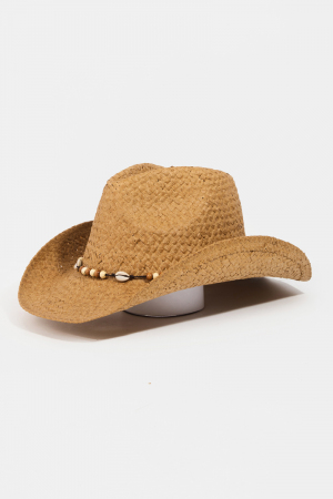 Beaded Cowrie Shell Straw Weave Western Cowboy Hat