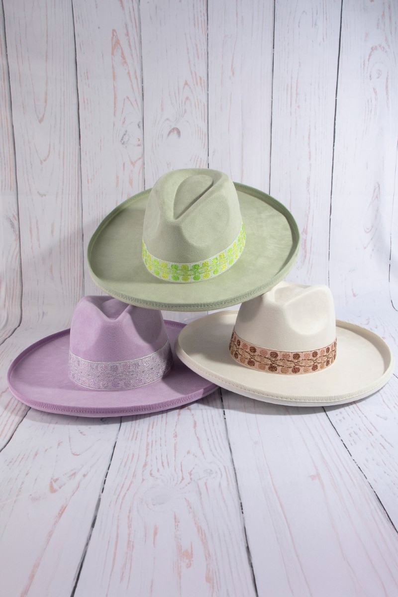 Boho Embroidered Band Fedora Hat