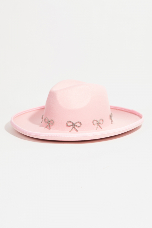 Rhinestone Ribbon Bow Charms Fedora Hat