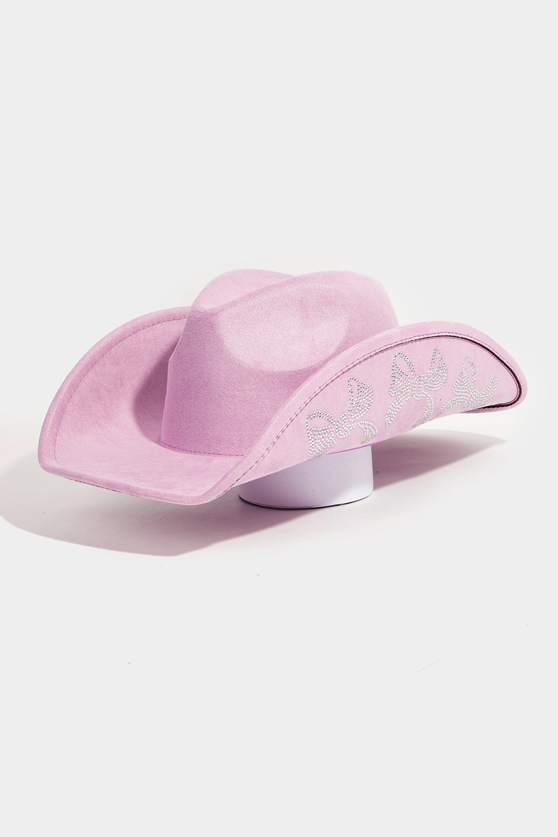 Rhinestone Ribbon Bow Embroidered Cowboy Hat