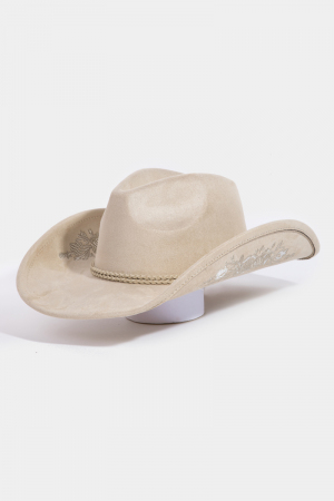 Rose Embroidered Braided Band Fedora Cowboy Hat