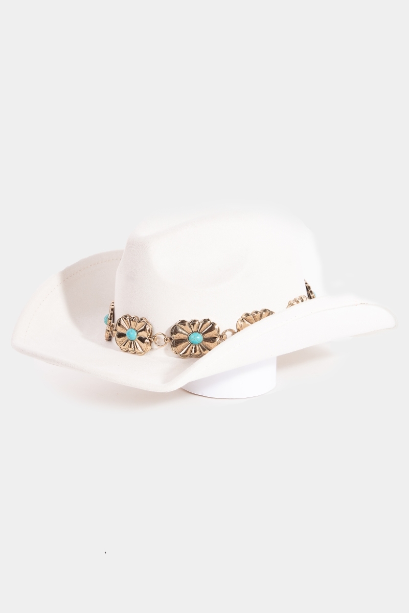 Turquoise Stud Rectangular Concho Chain Cowboy Hat