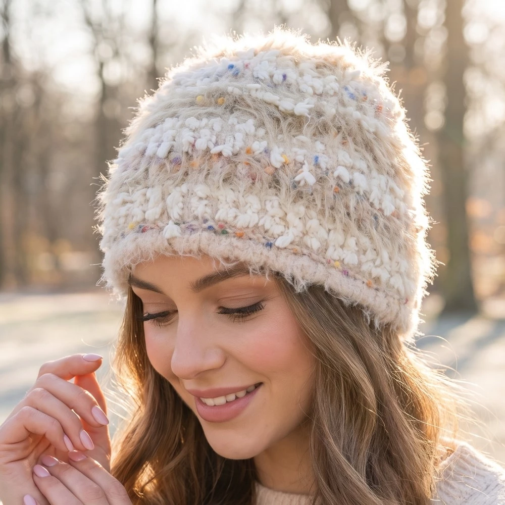Mixed Textured Faux Fur Beanie