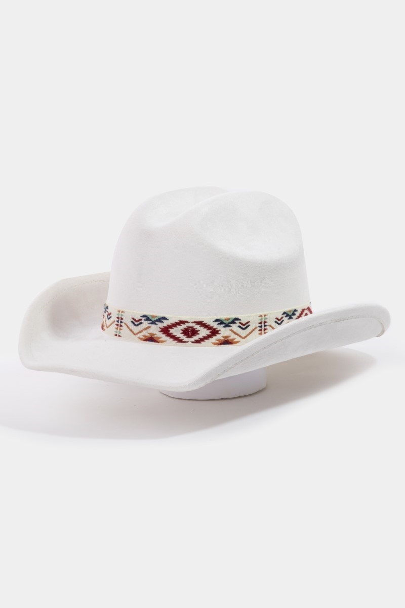 Boho Embroidered Strap Faux Suede Cowboy Hat