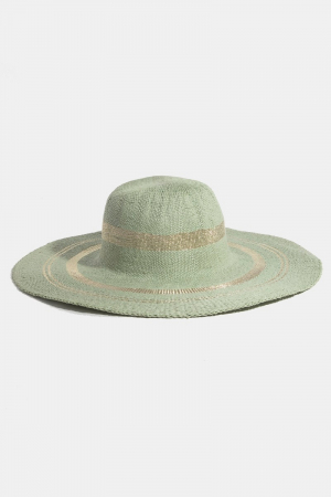 Metallic Accent Trim Floppy Sun Hat