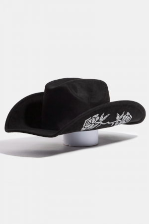 Rhinestone Rose Embroidered Cowboy Hat