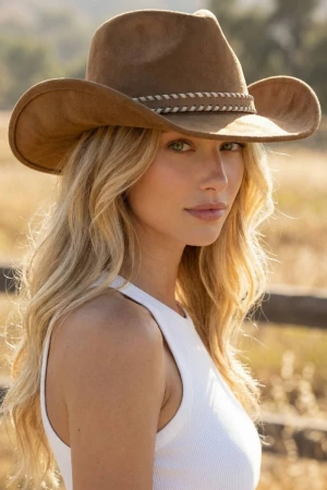 Braided Strap Faux Suede Western Cowboy Hat