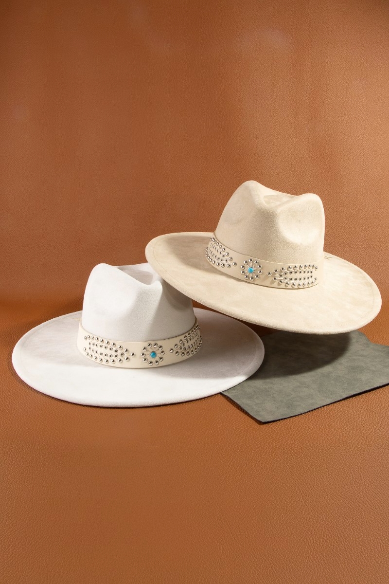 Western Studded Strap Faux Suede Fedora Hat