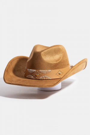 Western Studded And Stitched Band Suede Cowboy Hat