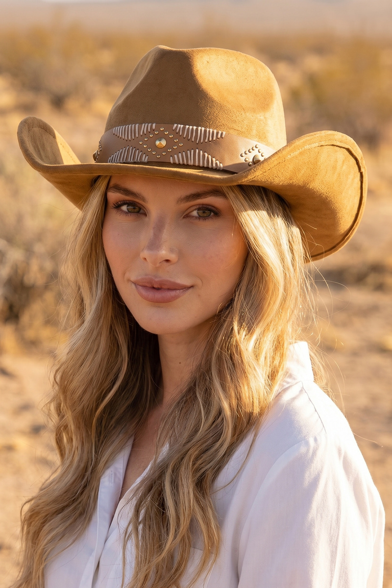 Stud Embellished Vegan Leather Cowboy Hat