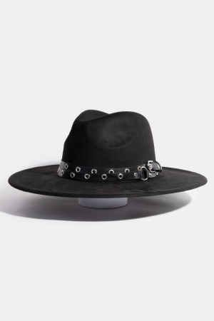 Double Grommet Strap Suede Fedora Hat