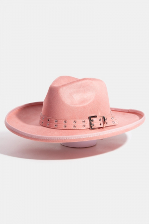Grommet Belt Suede Fedora Hat