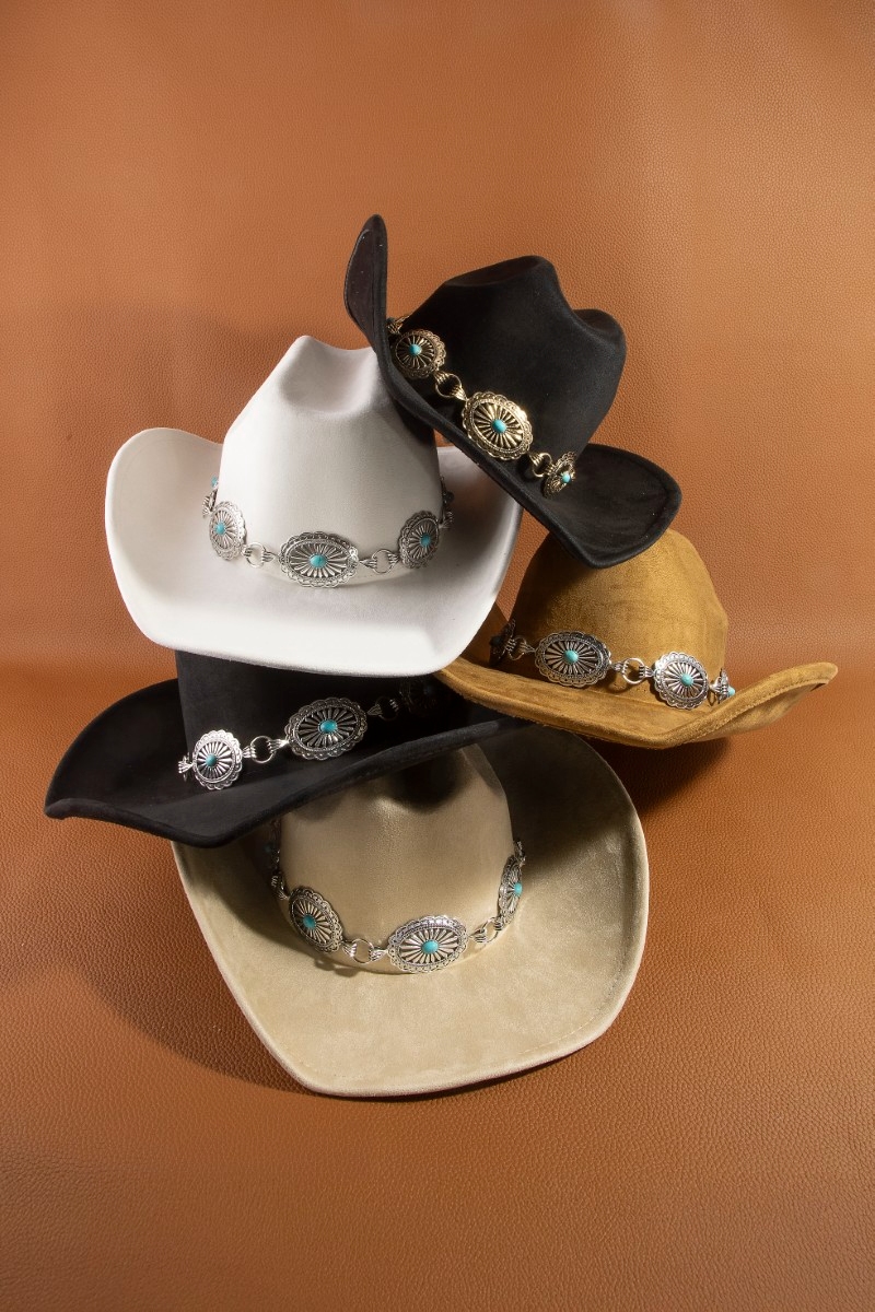 Turquoise Stud Concho Belt Western Cowboy Hat