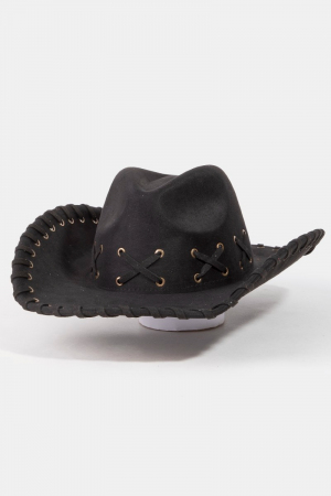 Braided Brim Faux Suede Cowboy Hat