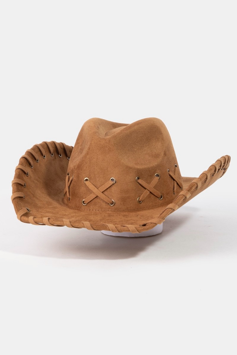 Braided Brim Faux Suede Cowboy Hat