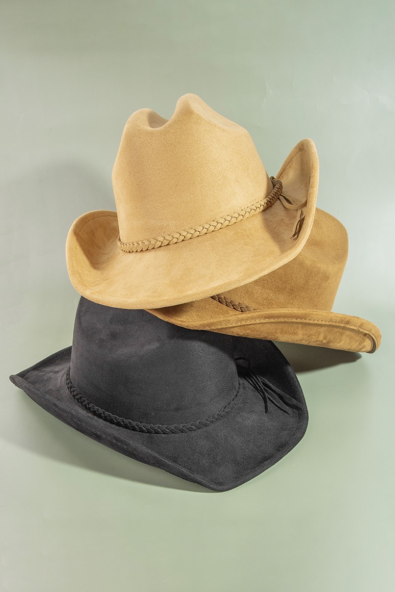 Western Braided Strap Suede Cowboy Hat