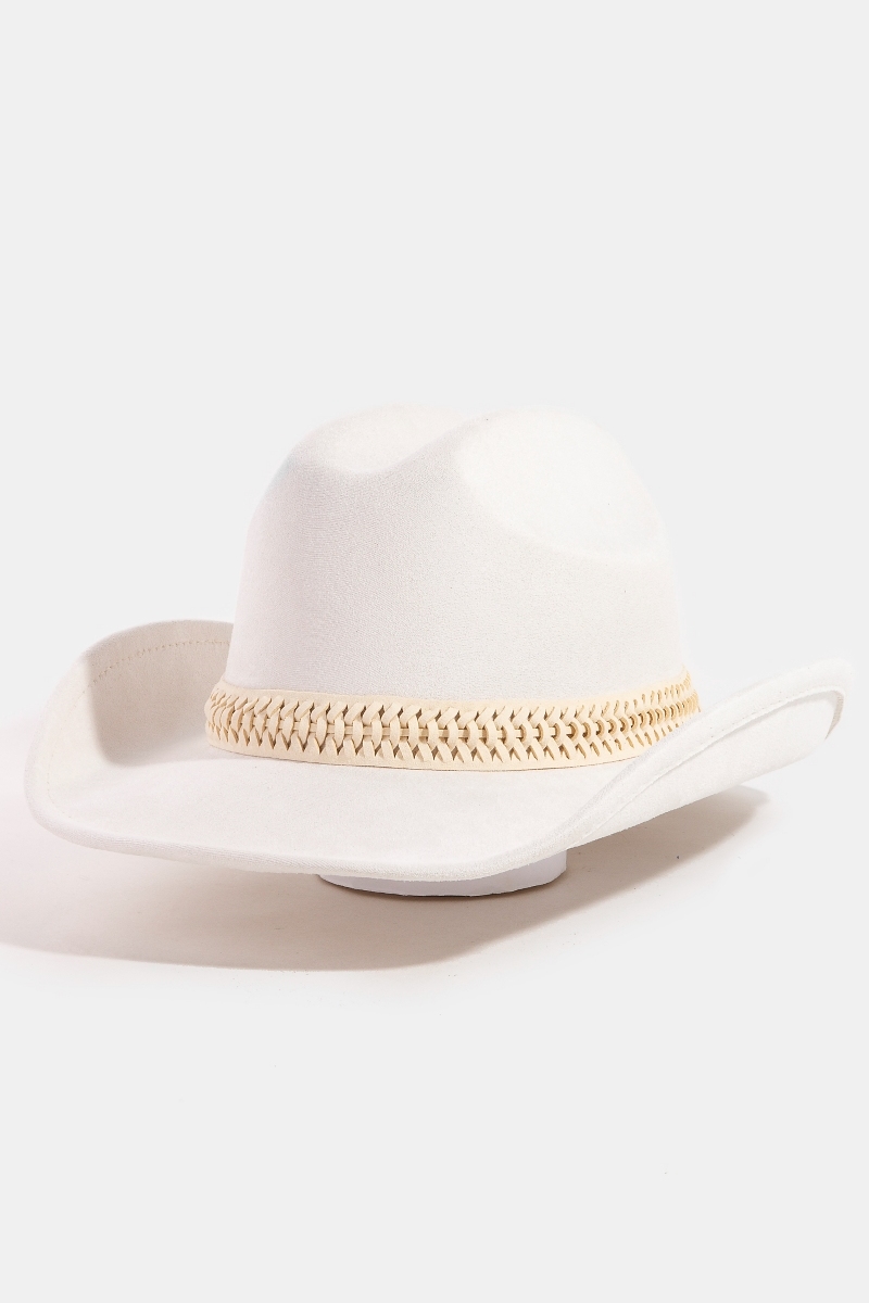 Intricate Woven Band Faux Suede Cowboy Hat