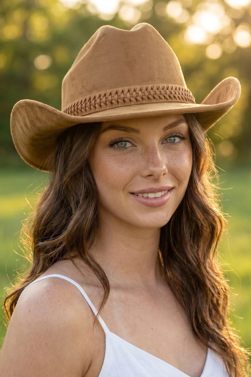 Faux Suede Cowboy Hat With Braided Band