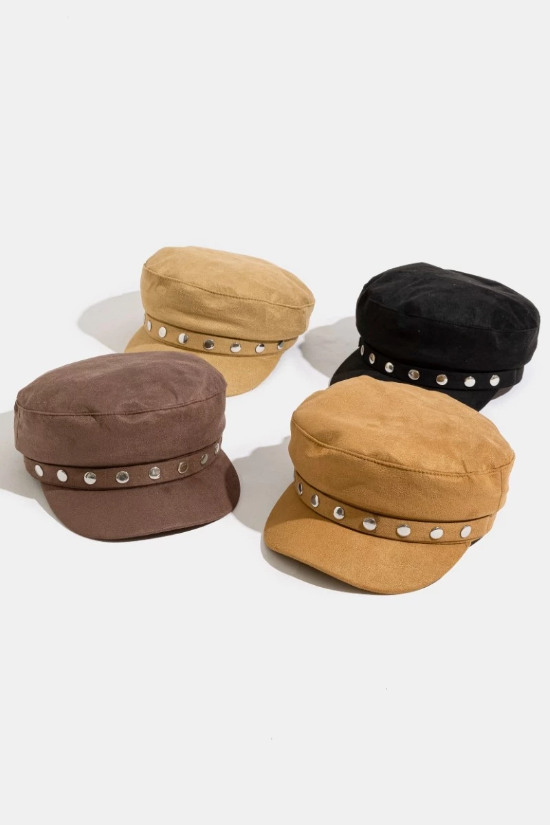 Disc Studded Suede Cabbie Cap
