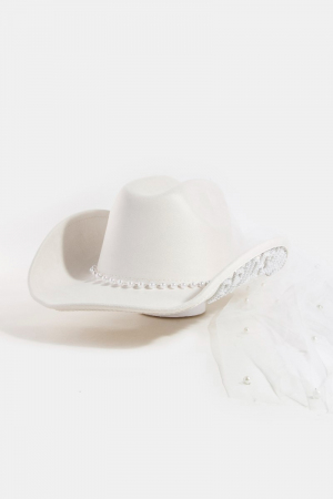Pearl Chain Strap Bridesmaid Western Cowboy Hat