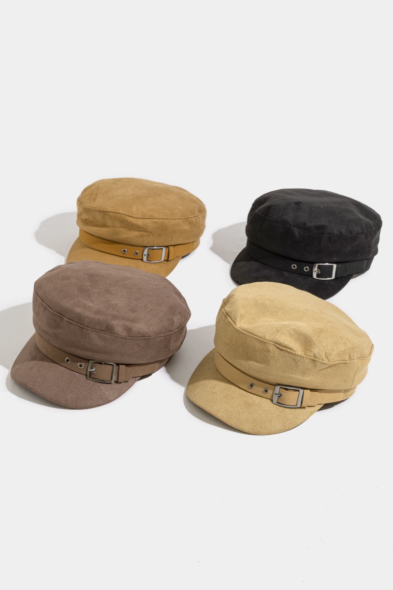 Suede Belt Accent Beret Hat