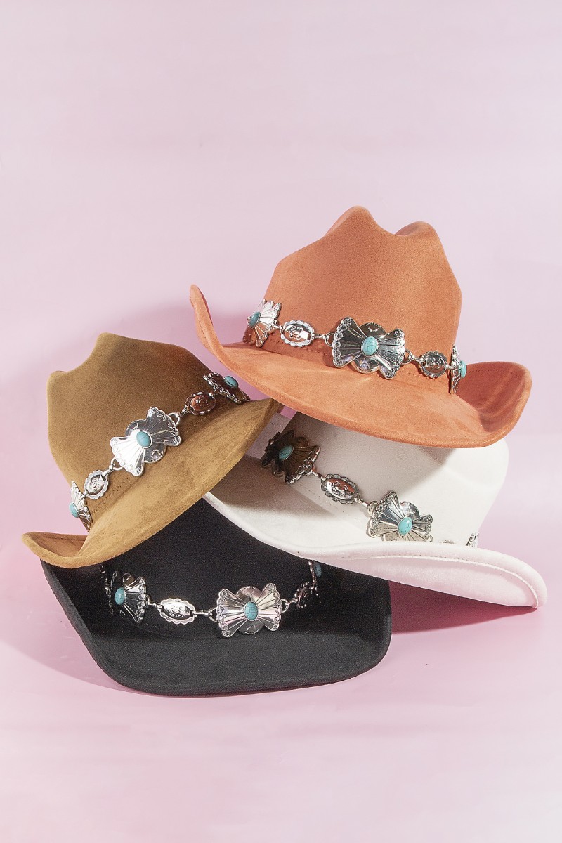 Western Turquoise Concho Chain Belt Cowboy Hat