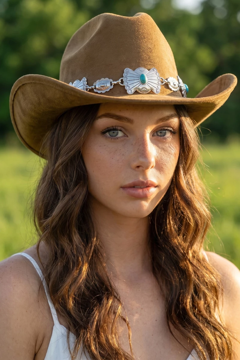 Turquoise Concho Chain Band Western Cowboy Hat